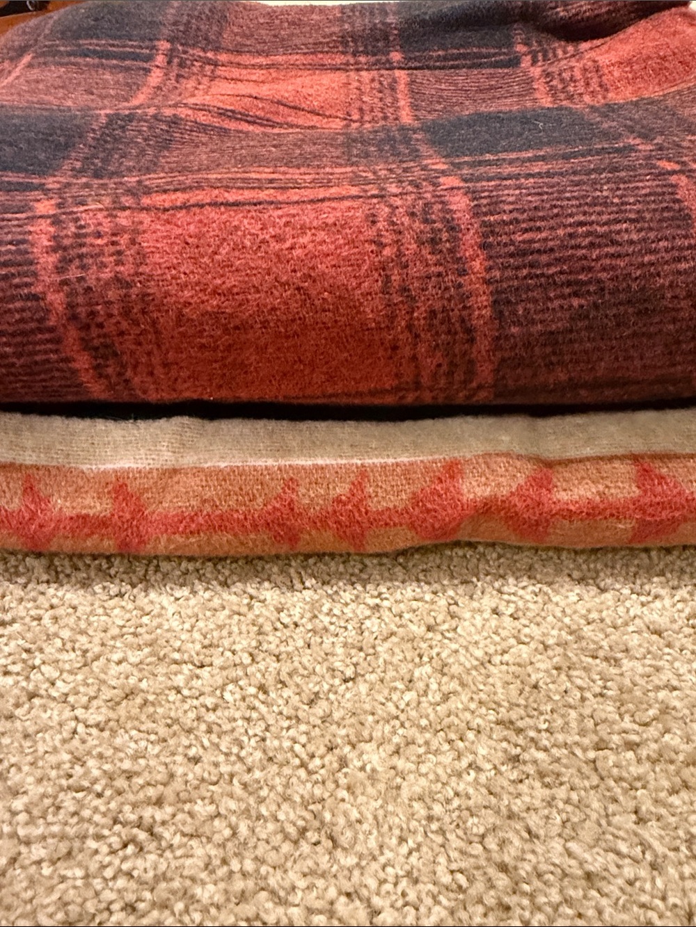 Patterned Wool Blanket Throw in Rust, Black & Cream - Picture 2 of 10
